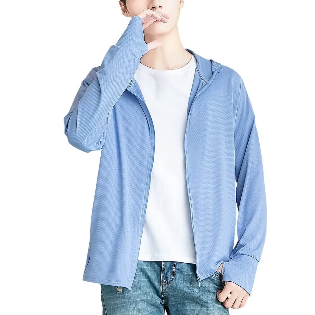 

Рашгард для долгой защиты от УФ-лучей летом [Barifall] Мужской, С рукавом, Купальник, Защита, Худи, Прохладный на ощупь топ, Одежда, С капюшоном, UPF50+, Однотонный, синий