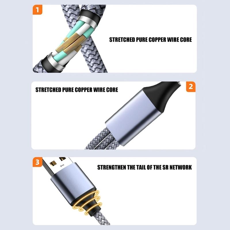USB 2.0 Extension Cable 1 Male to 3 Female Adapter for Multiple Devices Data Transfer with Metal Housing and 30cm Length