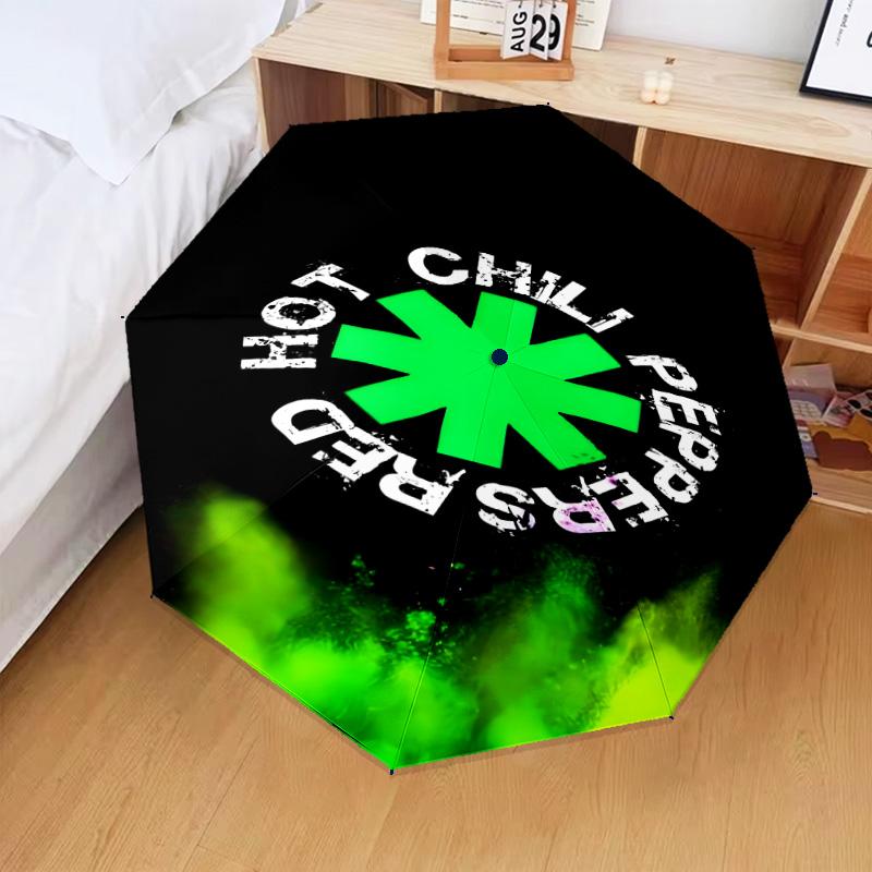 1PC Hot Chili Music Automatic Folding Umbrella 8-Rib Travel Umbrella with Auto Portable Case, Ideal Gift for Birthdays
