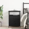 Black oak bedside table, 2 drawers for storage, with open display storage, 44x45x60 cm, made of wood and steel.
