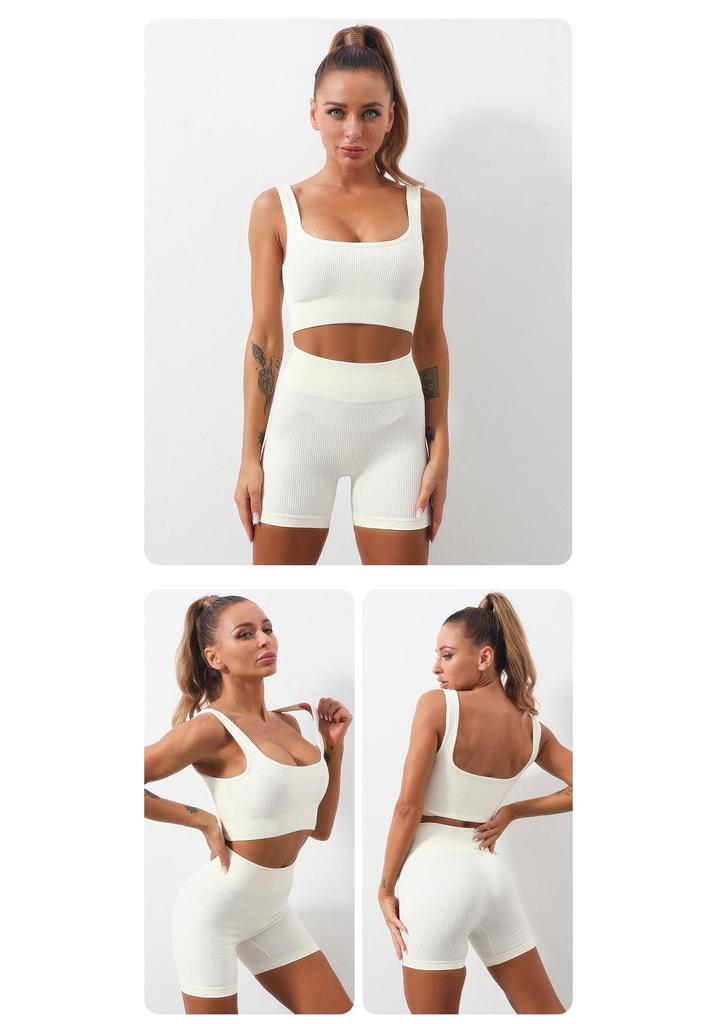 Europäisch-Amerikanisches Nahtloses Schnelltrocknendes Yoga-Westen- & High-Waist-Shorts-Set für Damen