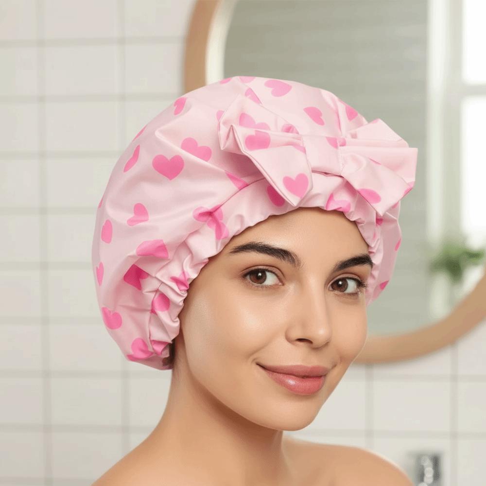 Waterproof Double-layer Bath Cap Polka Dots Hair Care Hat Practical Shower Cap  Travel