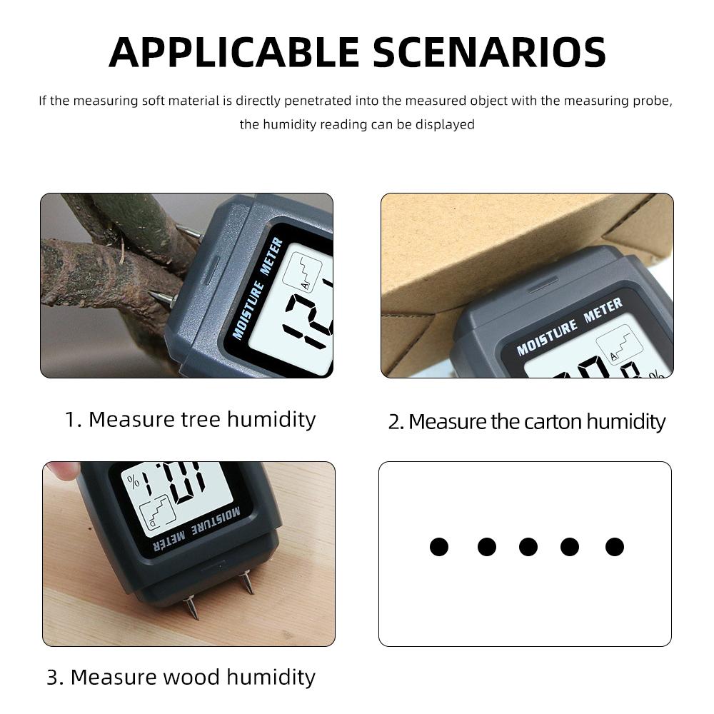 Portable Wood Moisture Meter 0-99.9% Humidity Content Tester Two Pins Digital Hygrometer Moisture Analyzer for Wood Timber Damp