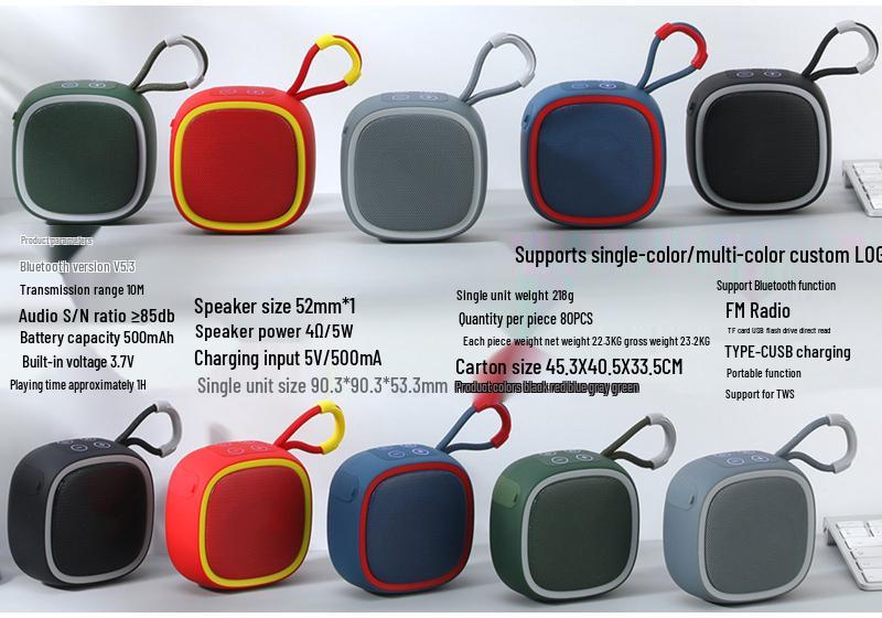 Custom Outdoor Mini Portable Bluetooth Speaker with Card Slot and Subwoofer TG