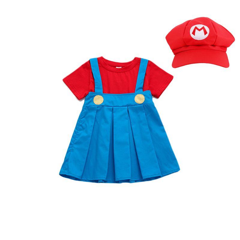 

Mario Bros Super Costumes Cosplay Show Costume Set Cartoon Uniform Child Clothes Girl ,130