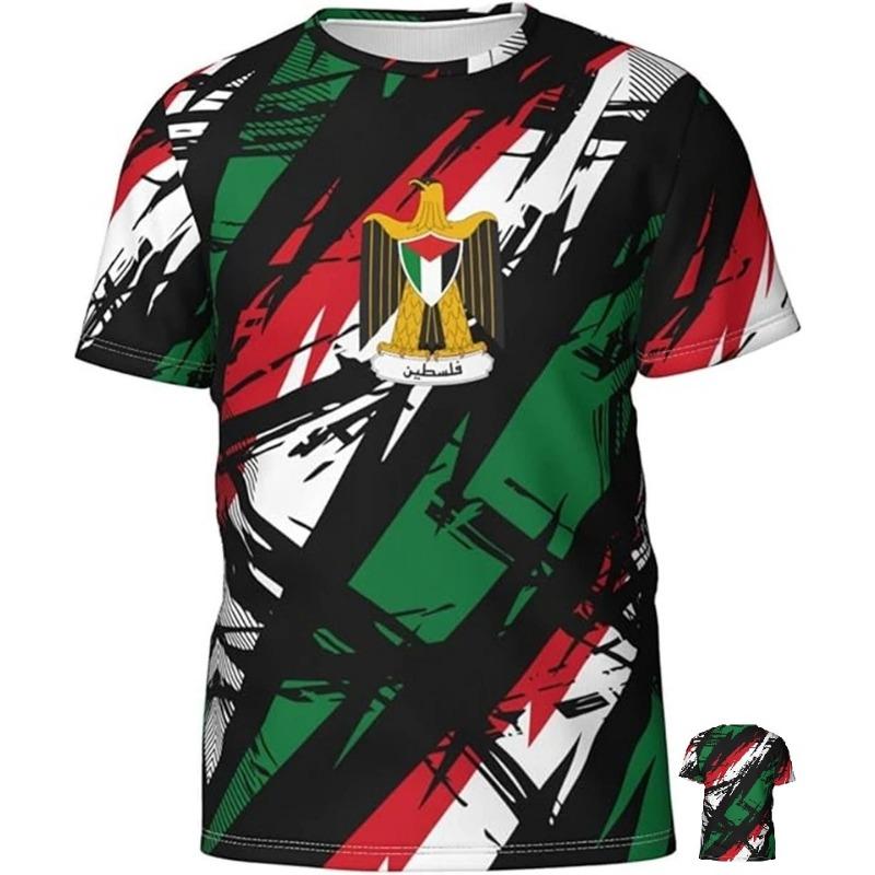 Fashion Palestine Flag National Emblem Pattern 3D Printed T-shirts Summer Trend  Short Sleeve Sports Football T-shirts Loose Breathable Tops
