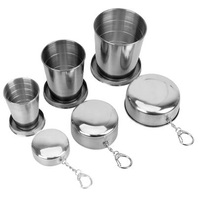 Bicchieri pieghevoli telescopici retrattili con portachiavi per viaggi all'aperto Tazza pieghevole in acciaio inossidabile Accessori da cucina Tazza portatile per bere acqua