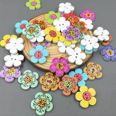 Hermosa Decoración de Manualidades DIY de Color Mixto Botones de Madera de 2 Agujeros Costura Scrapbooking Puntos de Flores
