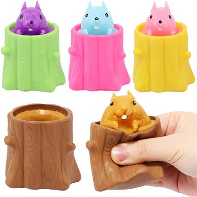 4 confezioni di giocattoli a forma di scoiattolo da spremere, tazza di scoiattolo malvagio da decompressione, sensoriale, antistress, divertenti, in gomma, regalo di gioco strano per amici e adulti