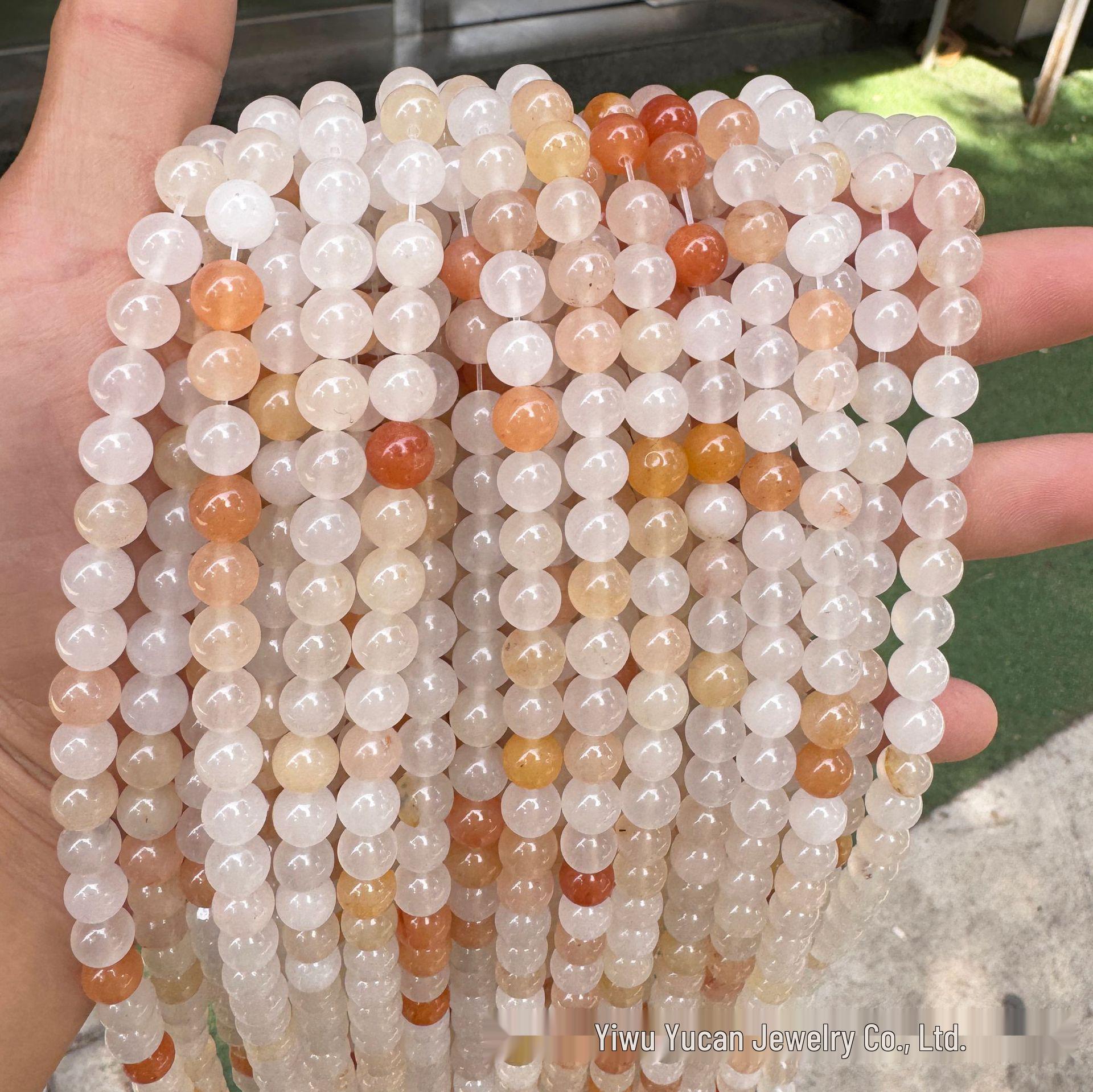 Pink-Yellow Gradient Jade Aventurine Round Beads, Natural Honey Source, Light Pink Semi-finished Strands 6mm (Approx. 60 beads)