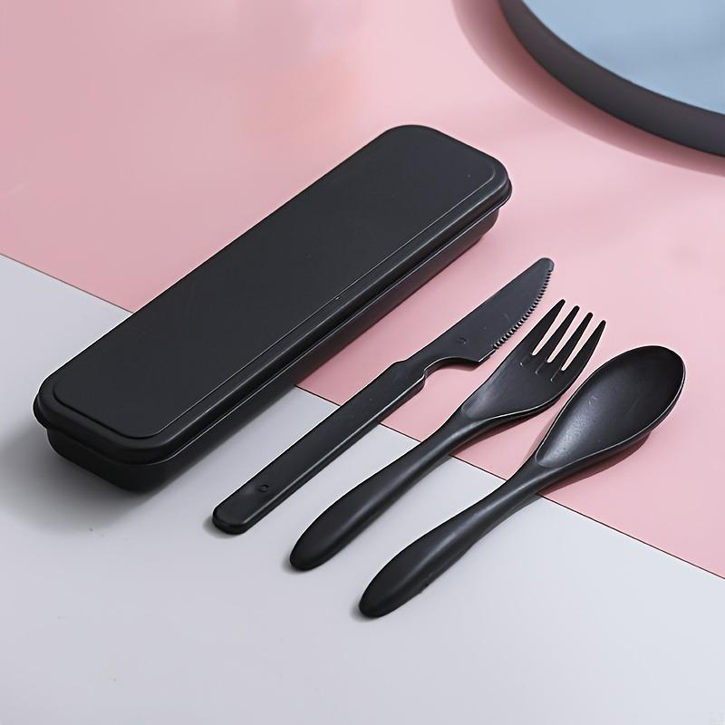 3pcs Outdoor Travel Knife, Fork, and Spoon Cutlery Set with Storage Box, Reusable Lightweight Utensils for Travel, Work, School
