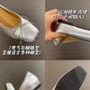 Square head bow one-pedal inner height increase commuter shoes new French versatile light mouth ladyshoes