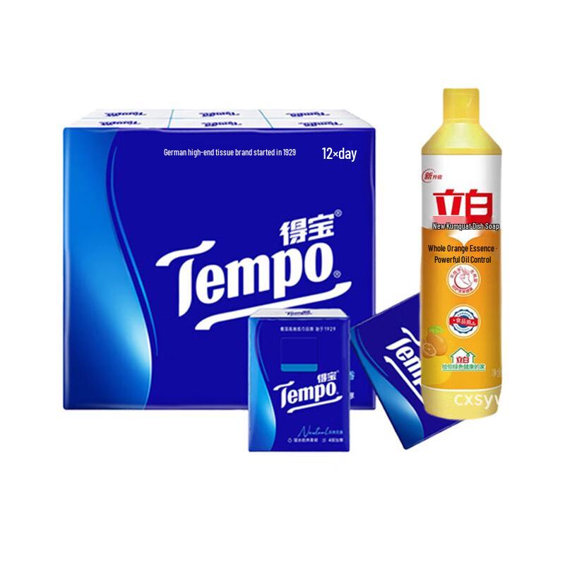 Tempo 4-Ply Unscented Pocket Tissues 12-Pack & Kumquat Dish Soap Bundle