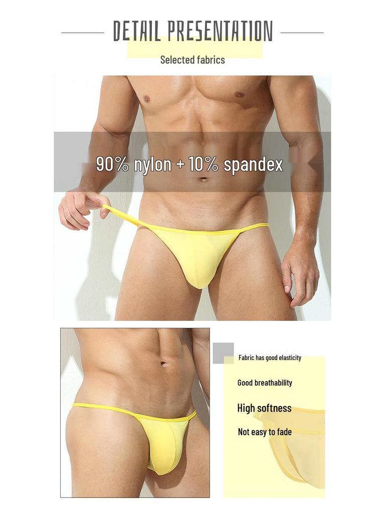 Men's Ice Silk Nylon Briefs with U-Shaped Pouch - Sexy Low-Waist Design
