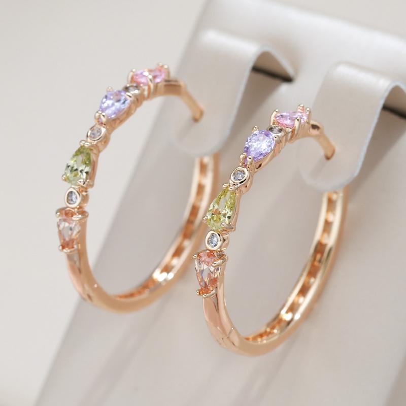 Shiny Natural Zircon Big Hoop Earrings For Women Wedding Jewelry New Design  Rose Gold Color Fine Daily Dangle Earrings