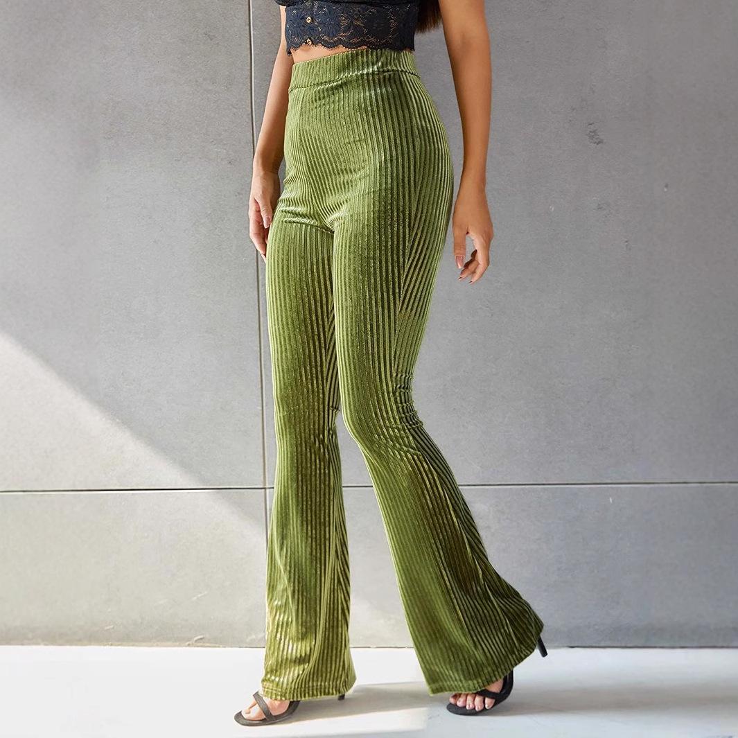 

Women s Fashion Sexy High Waist Gold Velvet Ribbed Flared Pants XXXL
