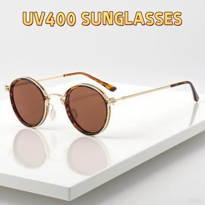 Men's Round Punk Metal Sunglasses UV Resistant Outdoor Driving Goggles Stylish Frame