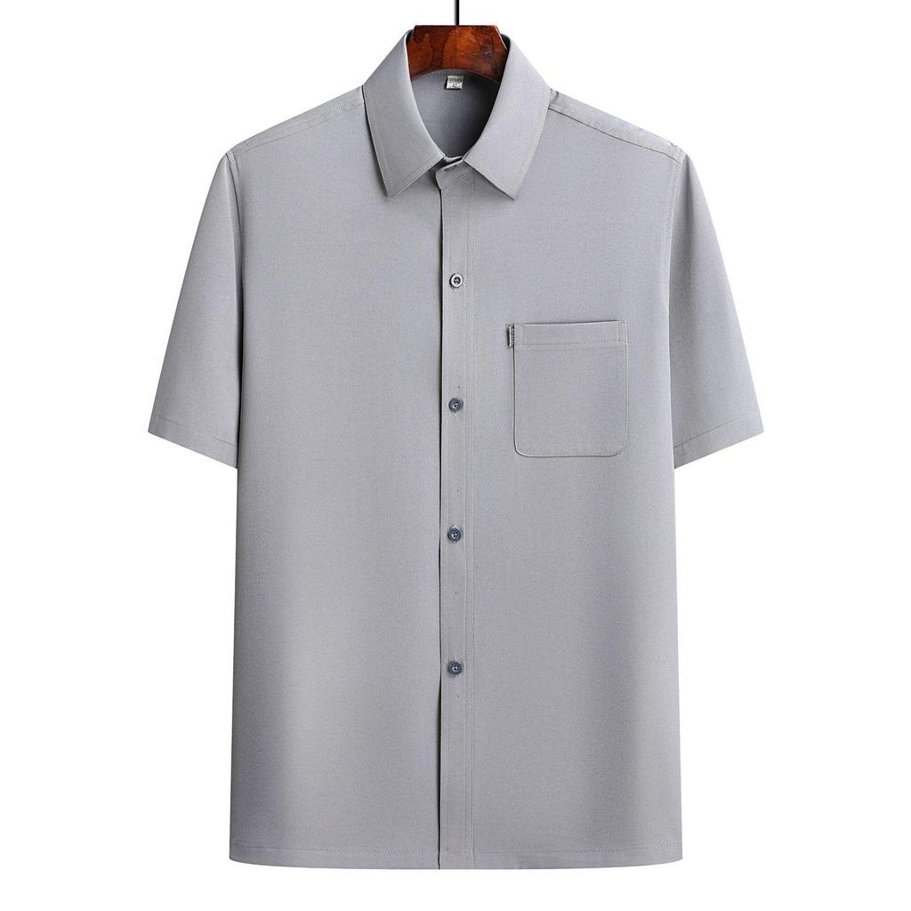 Ice Silk Short-Sleeve Shirt & Lapel Two-Piece Summer Set for Middle-Aged and Elderly Men