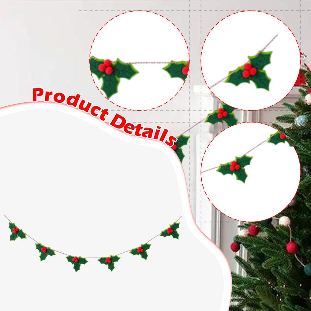 180cm Christmas Felt Garland Decoration Lightweight Multipurpose Reusable for Staircase Mantle Decor Foldable Ready To Hang