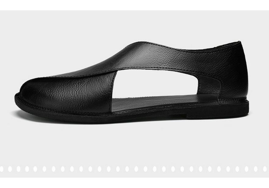 Men's Summer Closed-Toe Cross-Strap Cowhide Sandals - Breathable Non-Slip Roman Beach Shoes