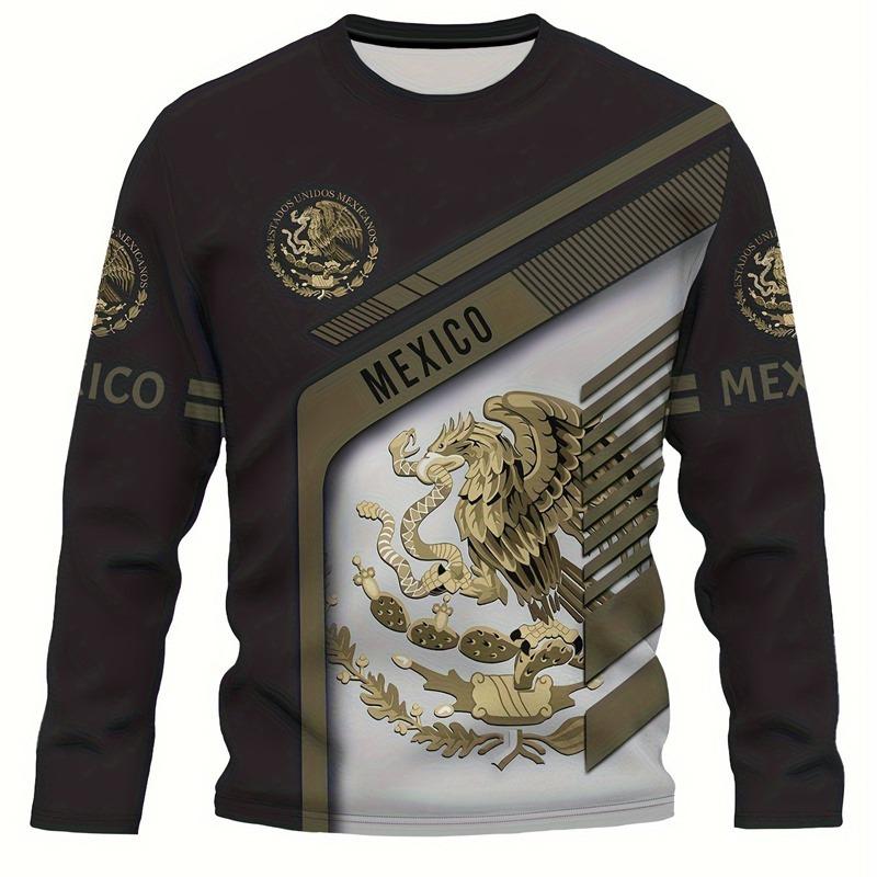 Mexico Eagle flag 3D Print Men Long Sleeve T Shirt Fashion Comfortable  T-shirt Casual O-neck Pullover Autumn Loose Men's Tops