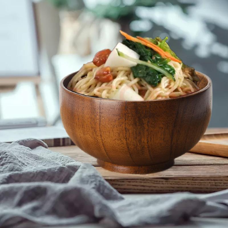 Wooden Bowl Japanese Style Wood Rice Soup Bowl Salad Bowl Food Container Large Small Bowl for Kids Tableware Wooden Utensils