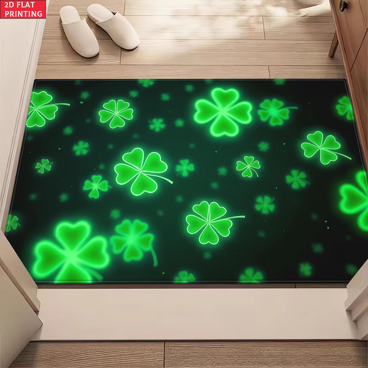 

St. Patrick s Day Four-Leaf Clover Crystal Velvet Dirt-Resistant Entry Mat 40x60cm Crystal Velvet