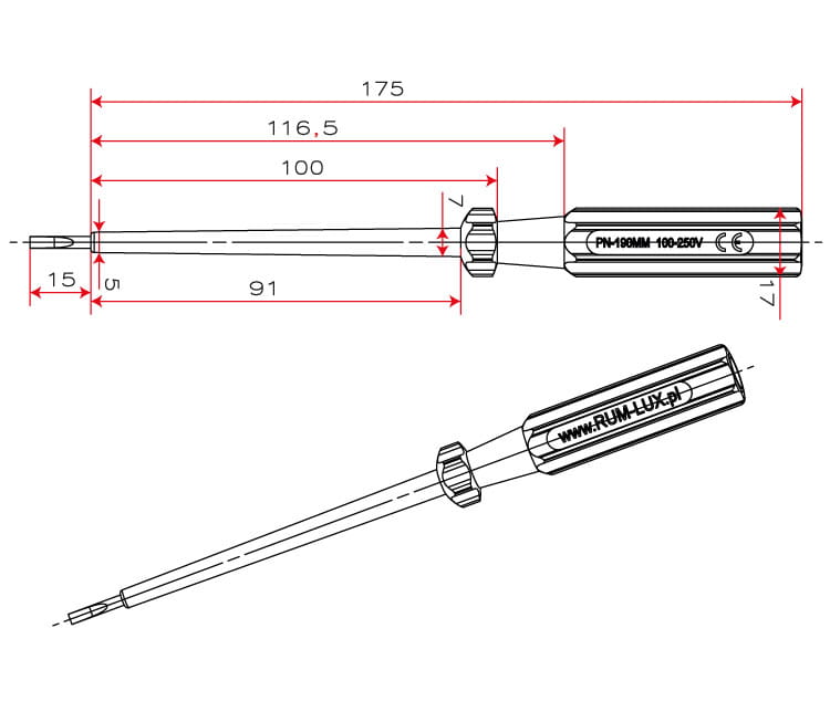 Voltage tester indicator NEON screwdriver 190mm