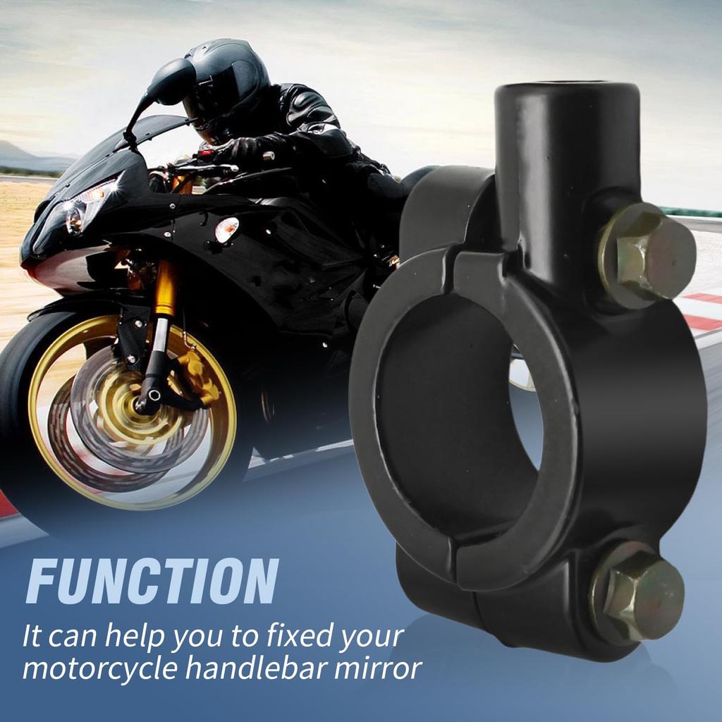 Aynaxcol 1" 25mm Mirror Thread Motorcycle Handlebar 10mm Mirror Thread Mount Holder Clamp Adapter Black