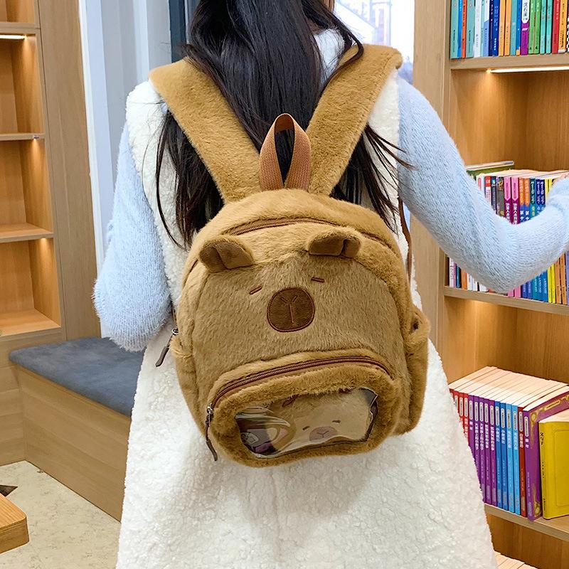 Cartoon Cute Capibara Capybara Plush Large Capacity Backpack Students Attend Class School Bag