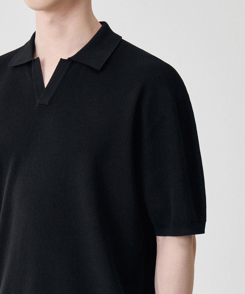 Musinsa Standard Cool Touch Slit Neck Knitted Polo Shirt [Black]