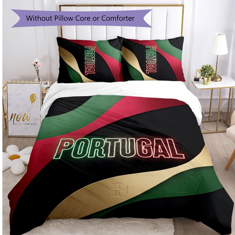 Set Biancheria da Letto Stampata Calcio Portogallo 3 Pezzi Set Copriletto Traspirante Accogliente come Regalo per la Casa Nuova o per le Feste