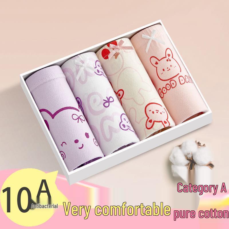 Girls' Pure Cotton Antibacterial Boxer Briefs for Kids - No Wedgie Design