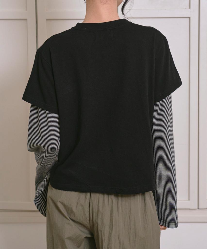 THE GREEN LAB Star Patch St Layered T-Shirt [Black]