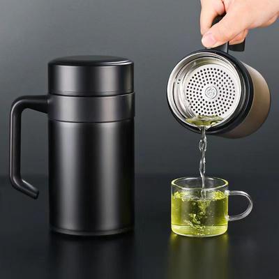 304 Edelstahl Thermosbecher Geschäftsleute Bürobecher Große Kapazität Tee Trennung Teetasse Mit Griff Tasse