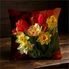 Vibrant Tulip Daffodil Throw Pillow Cover Floral Bouquet Decorative Pillow Case For Spring Home