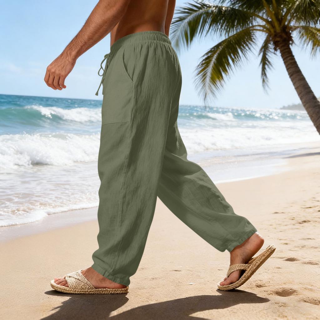 Men's Casual Loose-fitting Jogging Pants, Straight-leg Wide-leg Trousers, Drawstring Cotton And Linen Casual Pants.