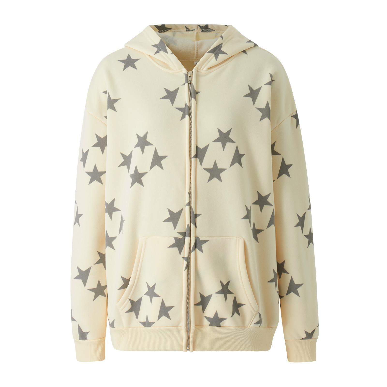 Женская куртка с капюшоном с длинным рукавом свободного покроя со звездным узором винтажная уличная одежда на молнии S 1753₽
