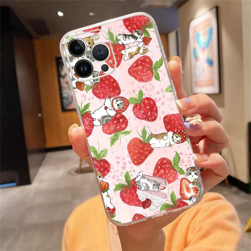 Strawberry Cat Cartoon Phone Case For Iphone 17ProMax 17 Pro Air 16 15 14 13 Pro Max 16 15 14 13 Pro 15Plus