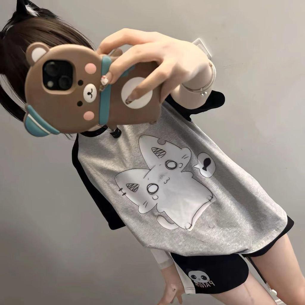 Japanese Style Cute Patchwork Short Sleeve T-Shirt for Women - Summer Soft Girl, College Style, Loose Fit