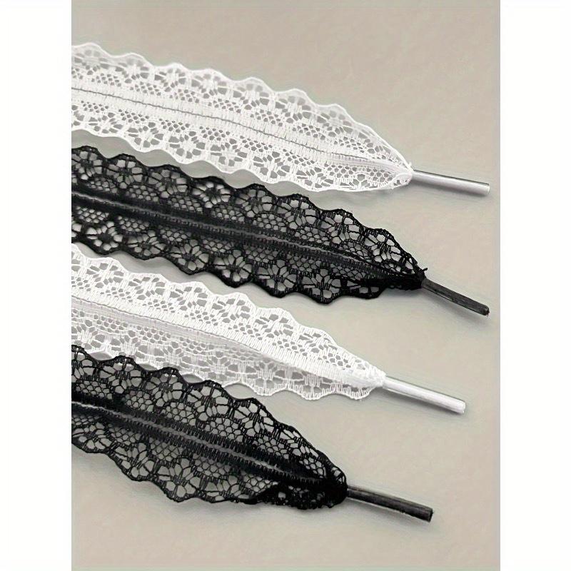 2pcs Lace Shoelaces, Beautiful DIY Ballet Girl Accessories, Black & White Silk Lace Trim Shoelaces