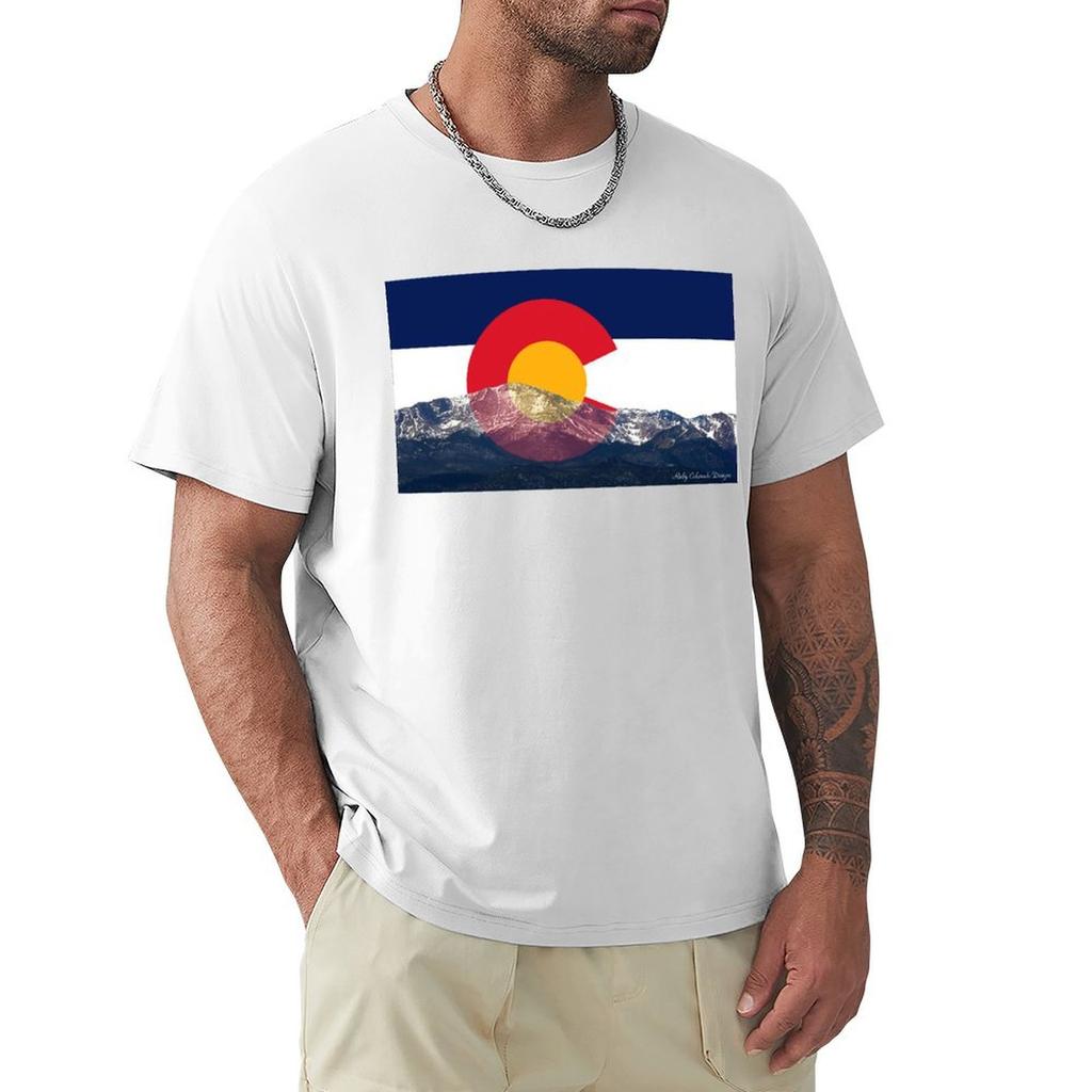 Pikes Peak Colorado Flag Tshirt Holiday Party Tshirt For Men