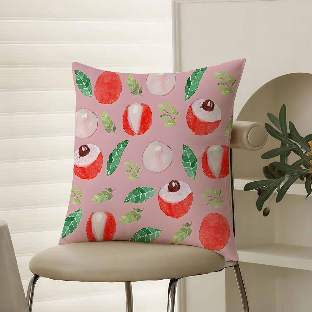 Fashionable Fruit Print Pattern Pillow Case Comfort Sofa Bed Silky Elegant Invisible Zipper Decorative Cushion Cover