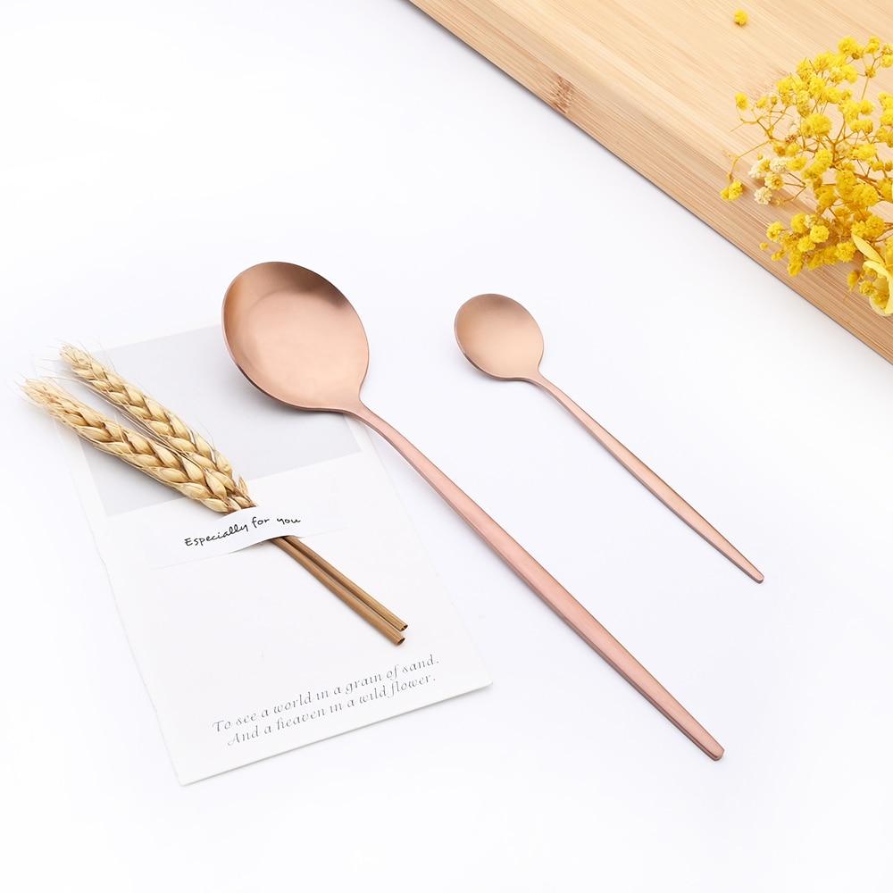 16Pcs Rose Gold Cutlery Set Knife Fork Coffee Spoons Dinnerware Set Stainless Steel Tableware Set Western Kitchen Silverware Set