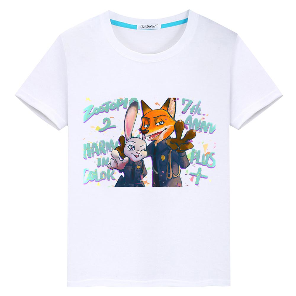 Zootopia 2 Print Anime Kurzarm-T-Shirt für Kinder Jungen 10 Jahre 100% Baumwolle Pride T-Shirt Kawaii Oberteile y2k Einteiler Mädchenkleidung Kinder-T-Shirt