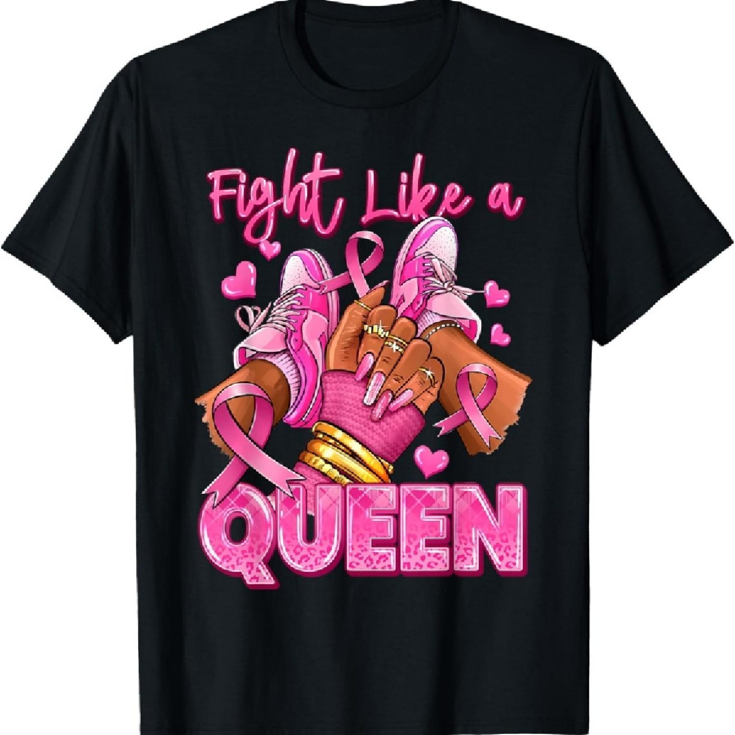 

Afro Queen Black Women Breast Cancer Survivor Pink Ribbon T-Shirt XXXXXL чёрный