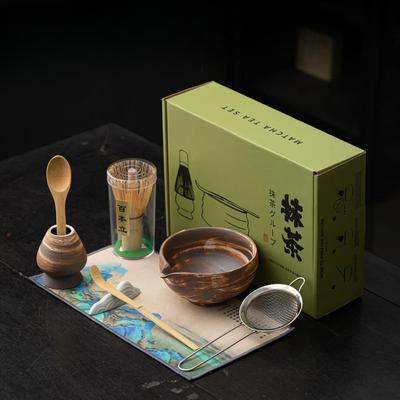 4/8pcs Retro Coarse Pottery Tea Set  Aesthetic Japanese Matcha Set Kit Tea Brush Stand Tea Ceremony Kitchen Bar Supplies