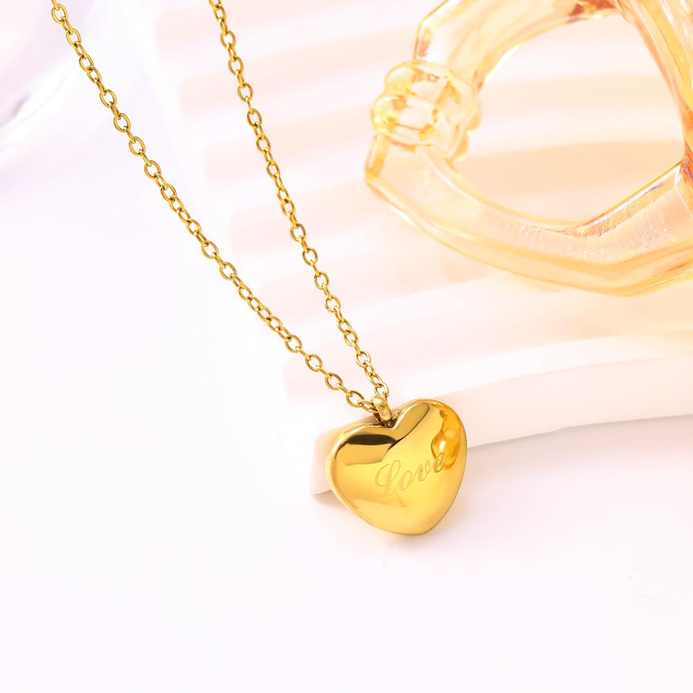 INS Style Heart Pendant Titanium Steel Necklace for Women - Simple Love Letter Collarbone Design