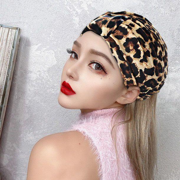 Spring and Summer Thin Leopard Print Headband Hat Simple and Versatile Pullover Hat Postpartum Hair Cover Knotted Headband Hat