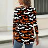 Top T-shirt da donna con scollo a V, bottoni, maniche a tre quarti, per Halloween